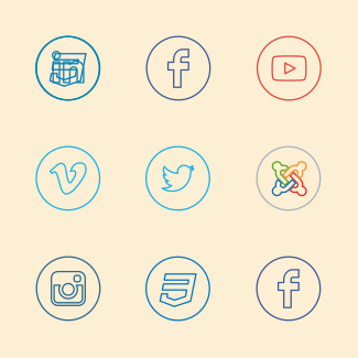 Neon Line Social Circles Colors icons pack