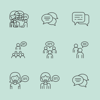 Talking ,speech, discussion, presentation icons pack
