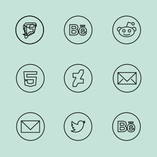 Neon Line Social Circles Black icons pack