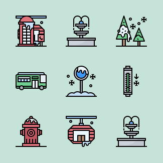 Winter Town Filledoutline icons pack