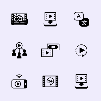 Entertainment and movie Solid - Streaming on scree icons pack