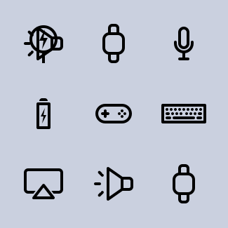 Device communication. Technology gadgets. Media ob icons pack