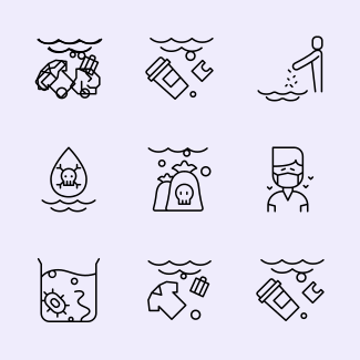 Water pollution icons pack