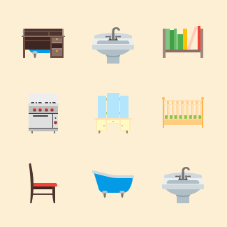 Household things icons pack