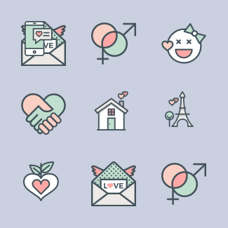 Valentine’s Day Flat Line icons pack