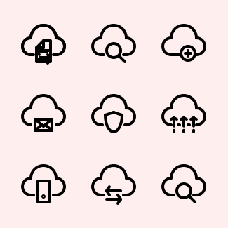 Cloud computing data storage. icons pack