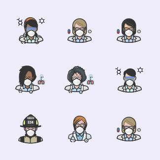 Health Care and First Responders with Masks icons pack