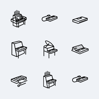 Piano and Keyboard set icons pack