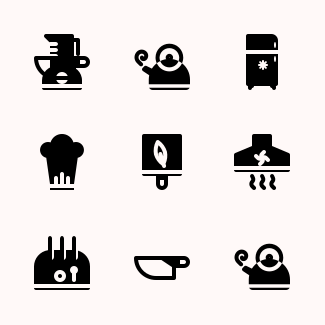 Kitchen Ware solid black icons pack