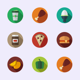 Circle color food icons pack