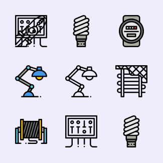 Electrician tools icons pack
